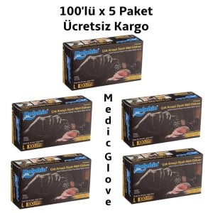 Dolphin Siyah Pudrasız Nitril  Eldiven (L) 100'lü x 5 Paket