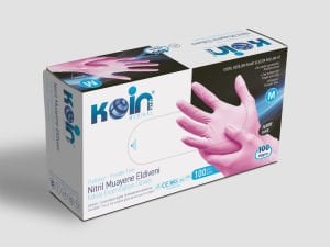 KOIN Pembe Nitril Pudrasız Muayene Eldiveni (Medium) 100'lü Pk