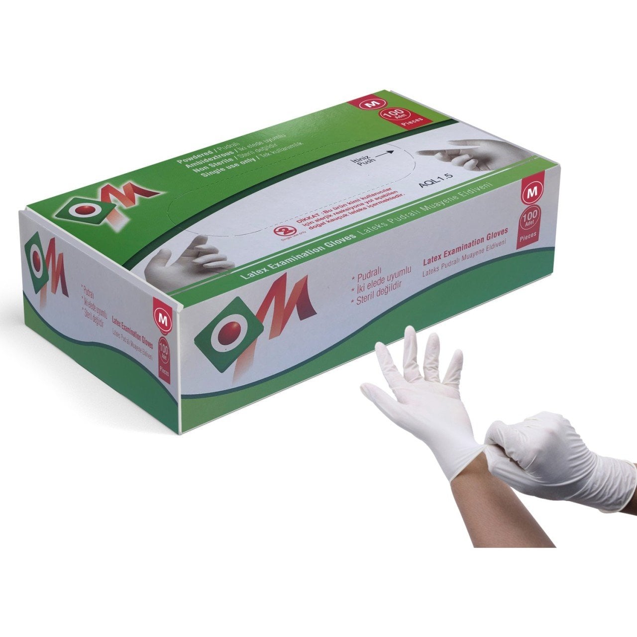 OM Pudralı Lateks Muayene Eldiveni (XL) 100'lü Paket