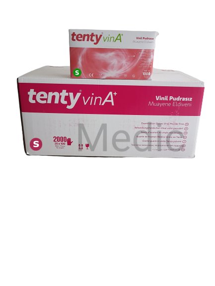 tenty VinA Şeffaf Pudrasız Vinil Muayene Eldiveni (Small) 100'lü x 20 Paket - 1 Koli