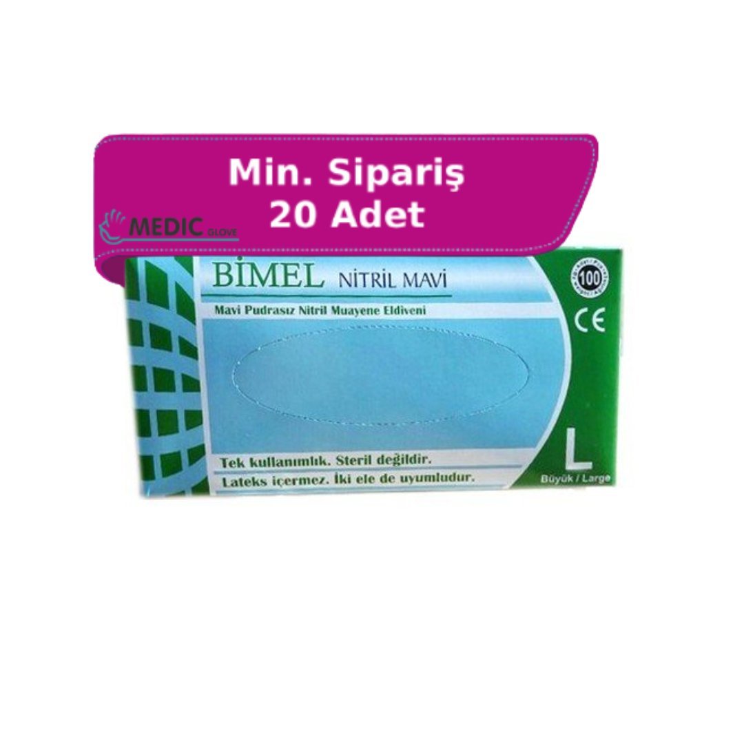 Bimel CoreMed Mavi Pudrasız Nitril Eldiven (Large) 100'lü Paket