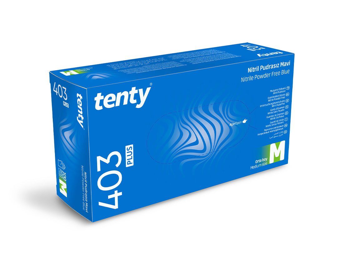 tenty 403 PLUS Mavi Nitril Pudrasız Muayene Eldiveni (Small) 100'lü Paket