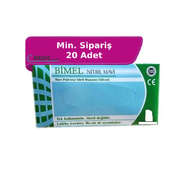 Bimel CoreMed Mavi Pudrasız Nitril Eldiven (Medium) 100'lü Paket