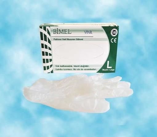 BİMEL Şeffaf Pudrasız Vinil Muayene Eldiveni (Large) 100'lü x 20 Paket-1 Koli
