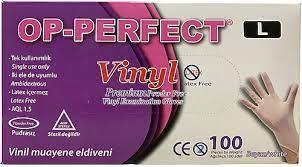 OP-PERFECT Pudrasız Vinil Muayene Eldiveni (Large) 100'lü Paket