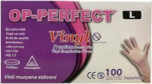 OP-PERFECT Pudrasız Vinil Muayene Eldiveni (Large) 100'lü Paket