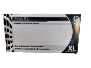 BİMEL Şeffaf Pudrasız Vinil Muayene Eldiveni (XL) 100'lü x 20 Paket-1 Koli