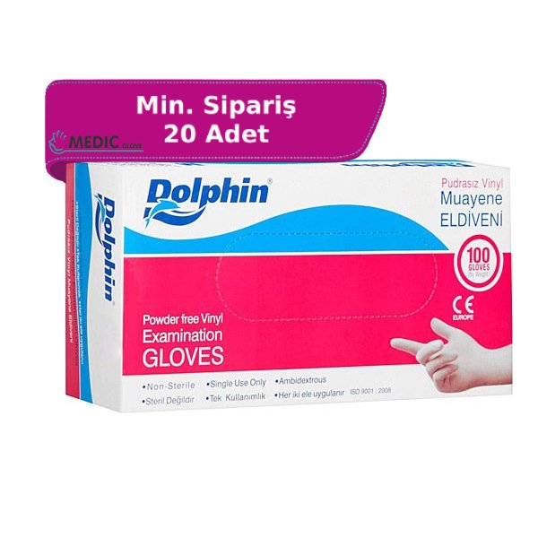 Dolphin Şeffaf Pudrasız Vinil Muayene Eldiveni 100'lü Paket (Large)
