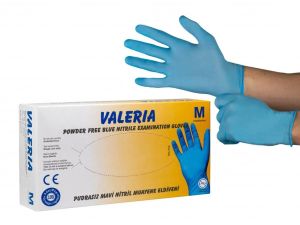 VALERIA Mavi Pudrasız Nitril Muayene Eldiveni (Medium) 20 Paket / Koli
