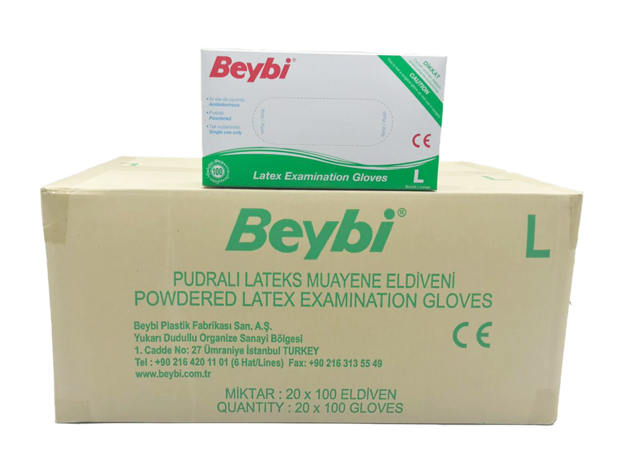 Beybi Pudralı Lateks Muayene Eldiveni (Large) 100'lü x 20 Paket / Koli