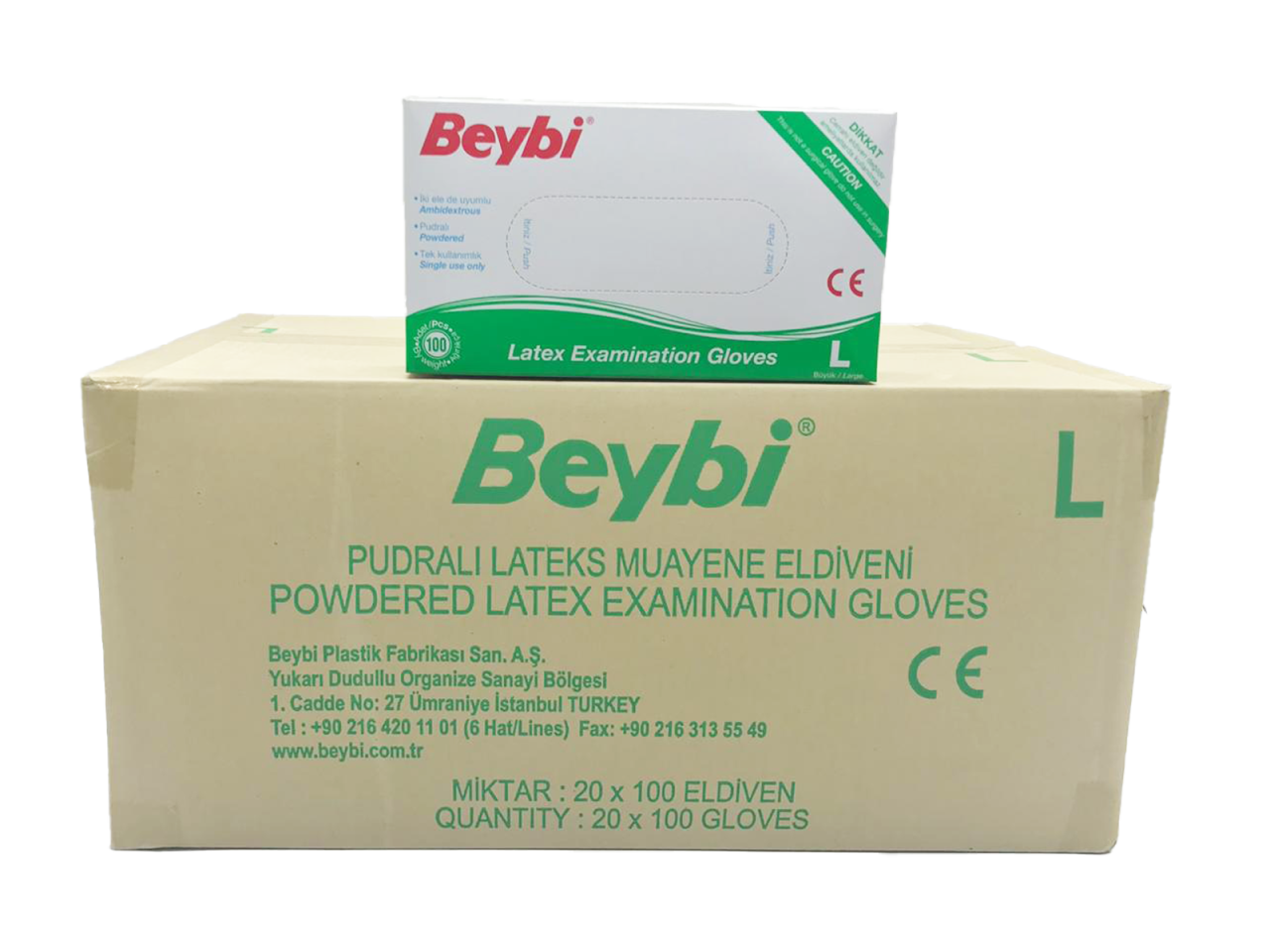 Beybi Pudralı Lateks Muayene Eldiveni (Large) 100'lü x 20 Paket / Koli