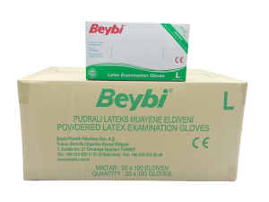 Beybi Pudralı Lateks Muayene Eldiveni (Large) 100'lü x 20 Paket / Koli