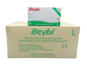 Beybi Pudralı Lateks Muayene Eldiveni (Large) 100'lü x 20 Paket / Koli