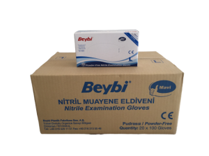 Beybi Mavi Pudrasız Nitril Muayene Eldiveni (Large) - 20 Paket / Koli