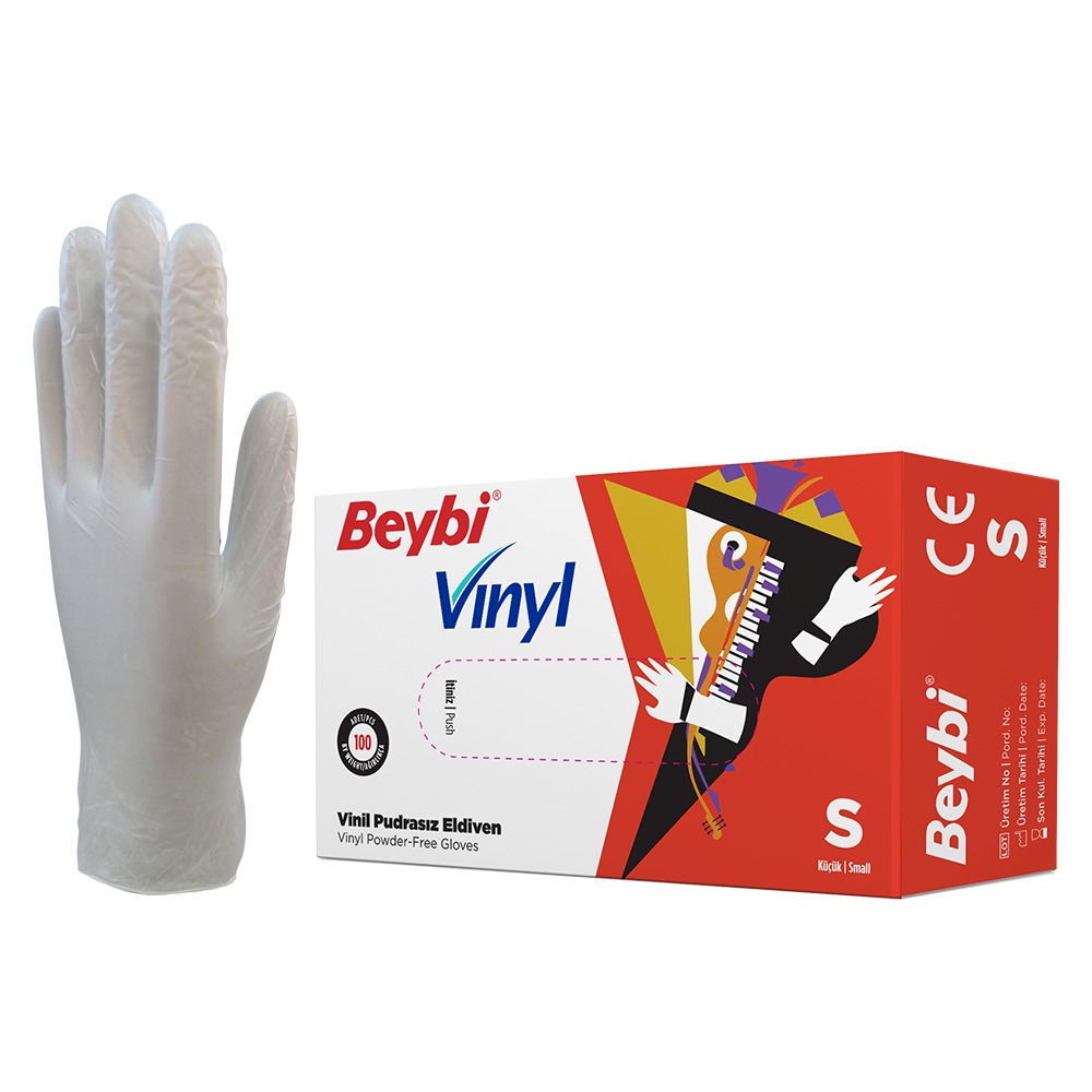 Beybi Pudrasız Vinil (Vinyl) Muayene Eldiveni (Small) - 20 Pk - 1 Koli