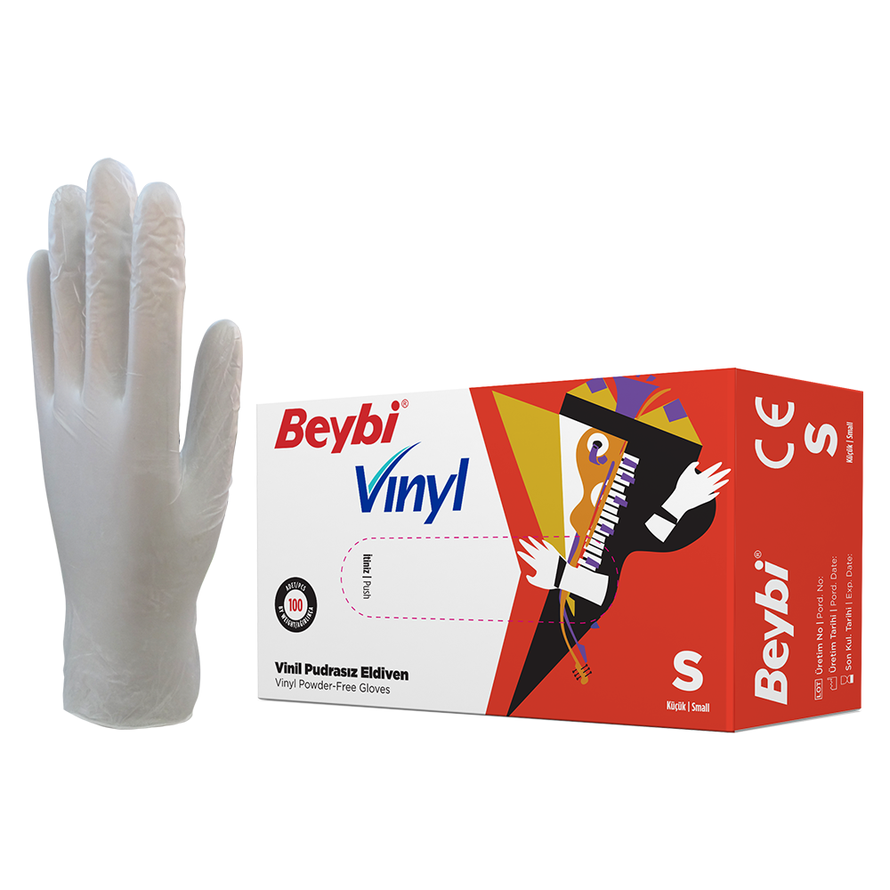 Beybi Pudrasız Vinil (Vinyl) Muayene Eldiveni (Small) - 20 Pk - 1 Koli