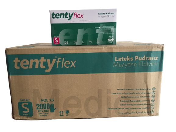 tenty flex Pudrasız Lateks Muayene Eldiveni (Small) 20 Paket / Koli