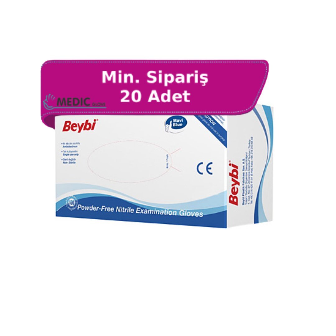 Beybi Mavi Pudrasız Nitril Muayene Eldiveni (Medium) Paket