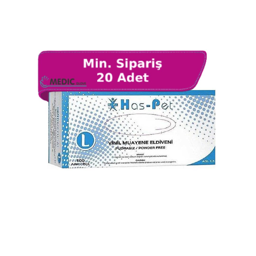 Has-Pet Şeffaf Pudrasız Vinil Muayene Eldiveni (Large) 100'lü Paket