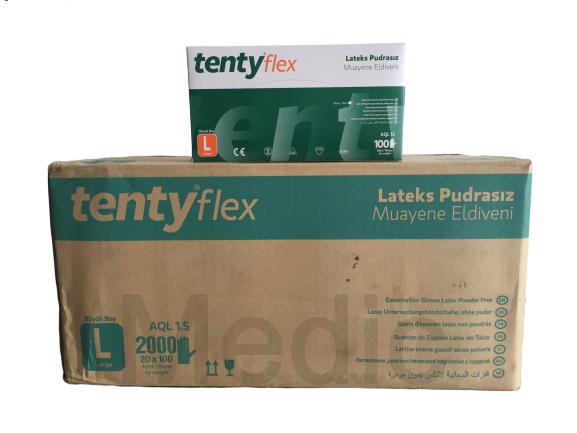 tenty flex Pudrasız Lateks Muayene Eldiveni (Large) 20 Paket / Koli