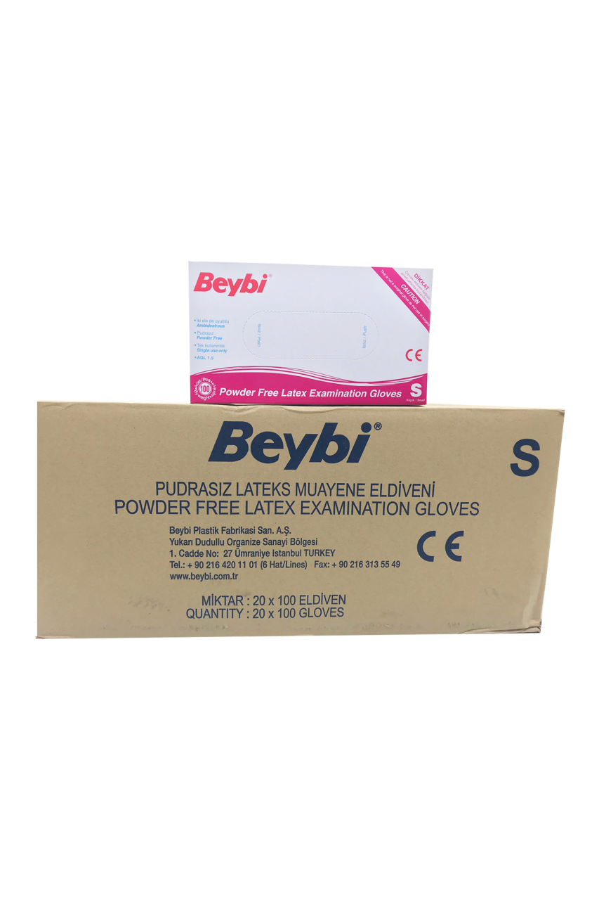 Beybi Pudrasız Lateks Muayene Eldiveni 100'lü (Small) - 20 Paket - 1 Koli