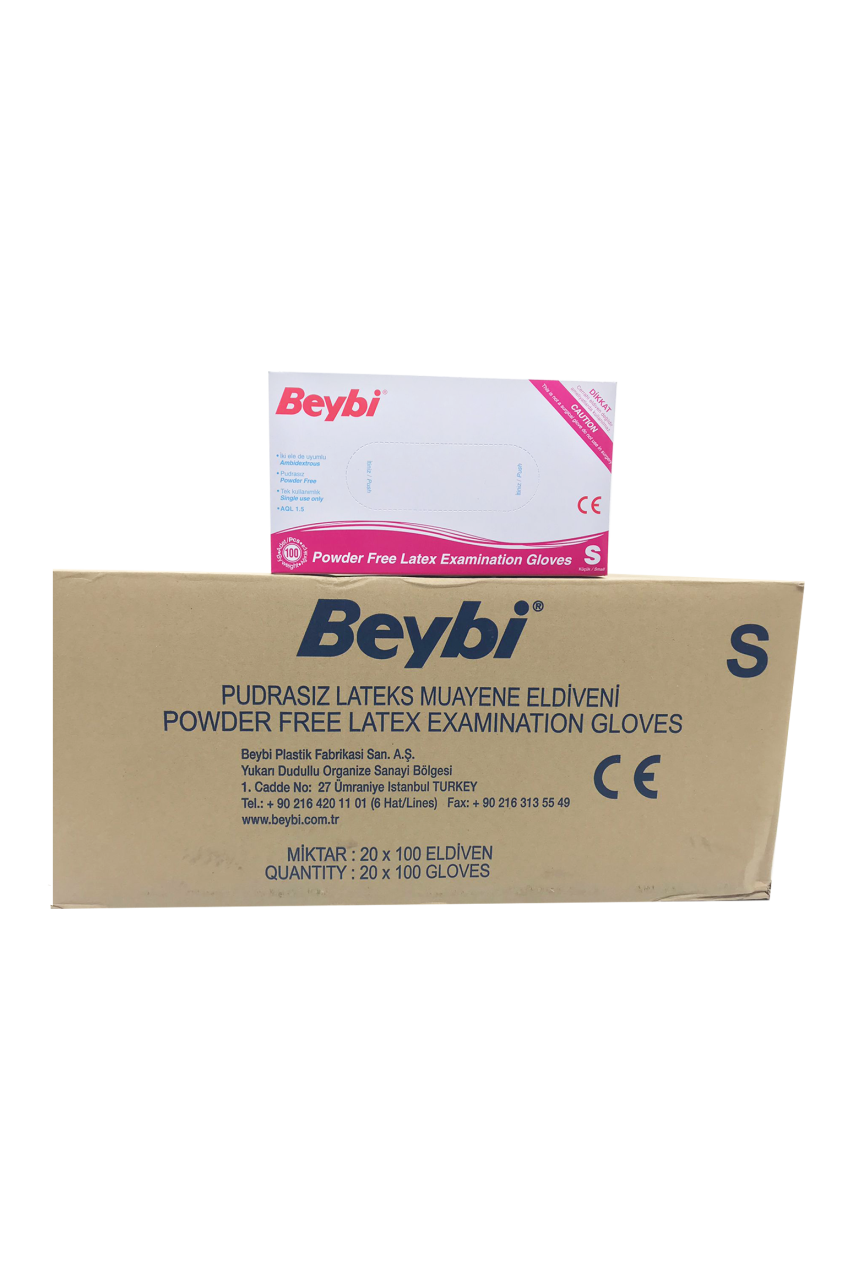 Beybi Pudrasız Lateks Muayene Eldiveni 100'lü (Small) - 20 Paket - 1 Koli
