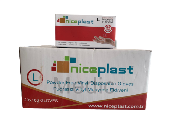 niceplast Pudrasız Vinil (Vinyl) Muayene Eldiveni (Large) - 20 Pk - 1 Koli-