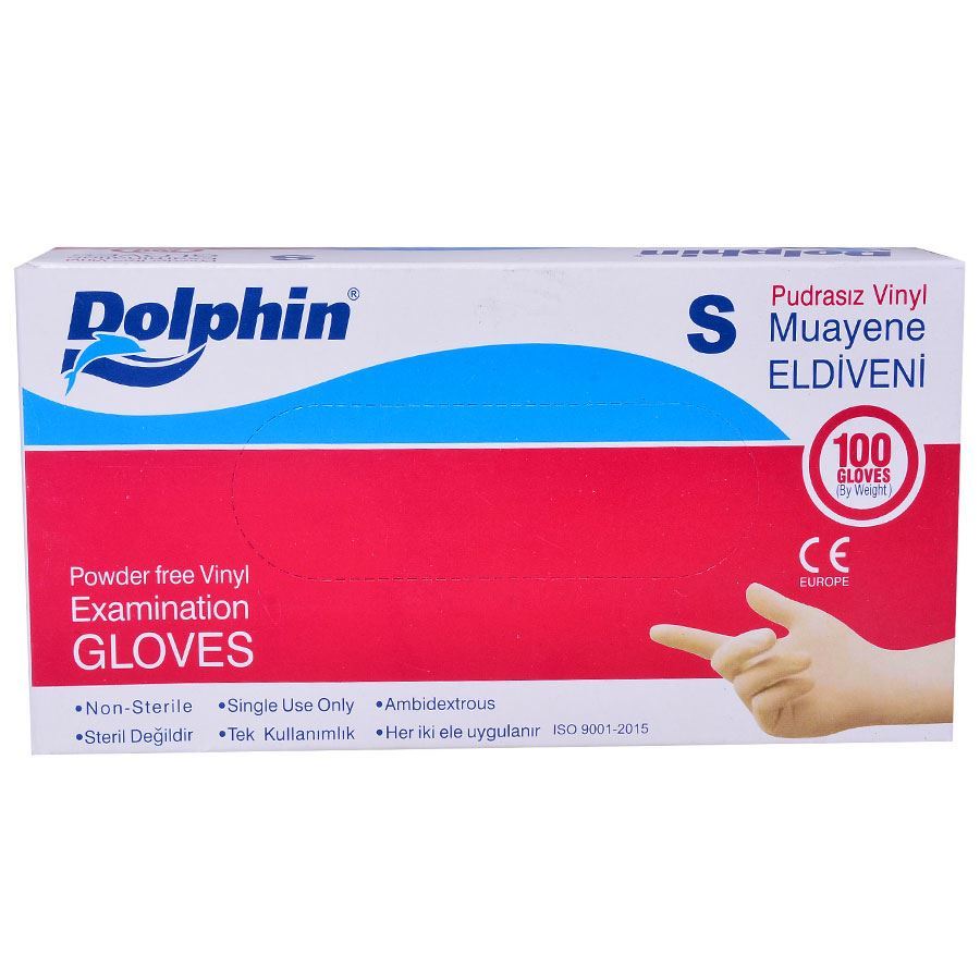 Dolphin Şeffaf Pudrasız Vinil Muayene Eldiveni 100'lü Paket (Small)