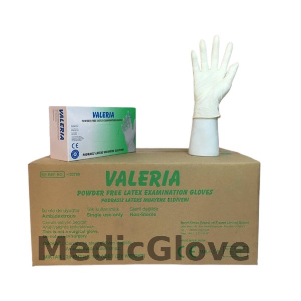 VALERIA Pudrasız Lateks Muayene Eldiveni - 20 Paket - 1 Koli (Medium)