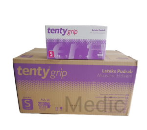 tenty grip Lateks Pudralı Muayene Eldiveni (Small) 100'lü x 20 Paket - Koli