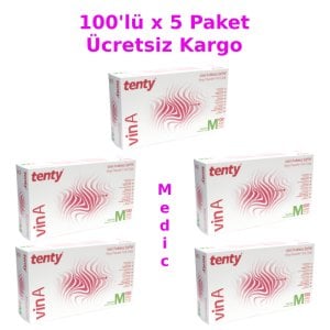 tenty Pudrasız Vinil Muayene Eldiveni (Medium) 100'lü x 5 Paket