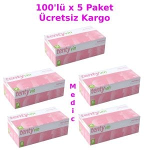 tenty Pudrasız Vinil Muayene Eldiveni (Medium) 100'lü x 5 Paket