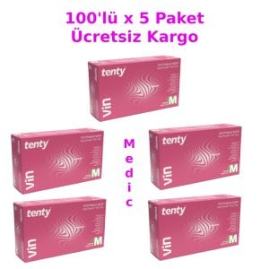tenty Pudrasız Vinil Muayene Eldiveni (Medium) 100'lü x 5 Paket