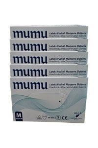mumu Lateks Pudralı Muayene Eldiveni 100'lü x 20 Paket - 1 Koli (Medium)