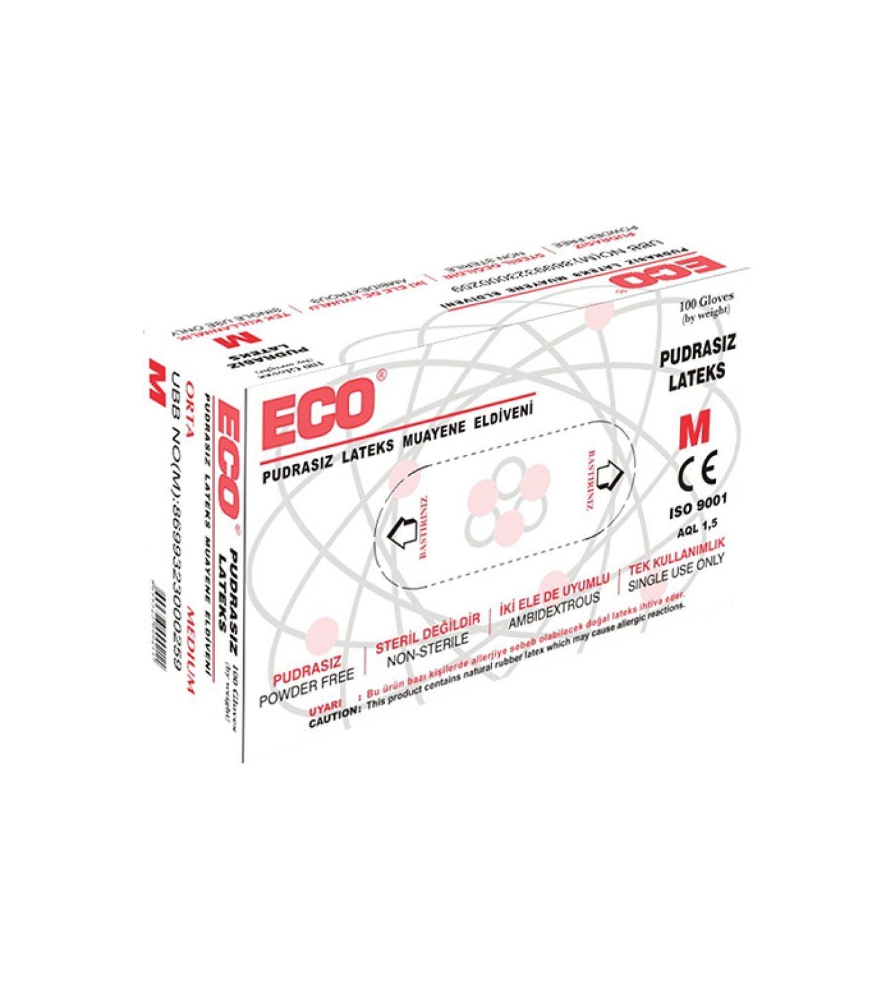 ECO Pudrasız Lateks Muayene Eldiveni (Medium) 100'lü 20 Paket / Koli