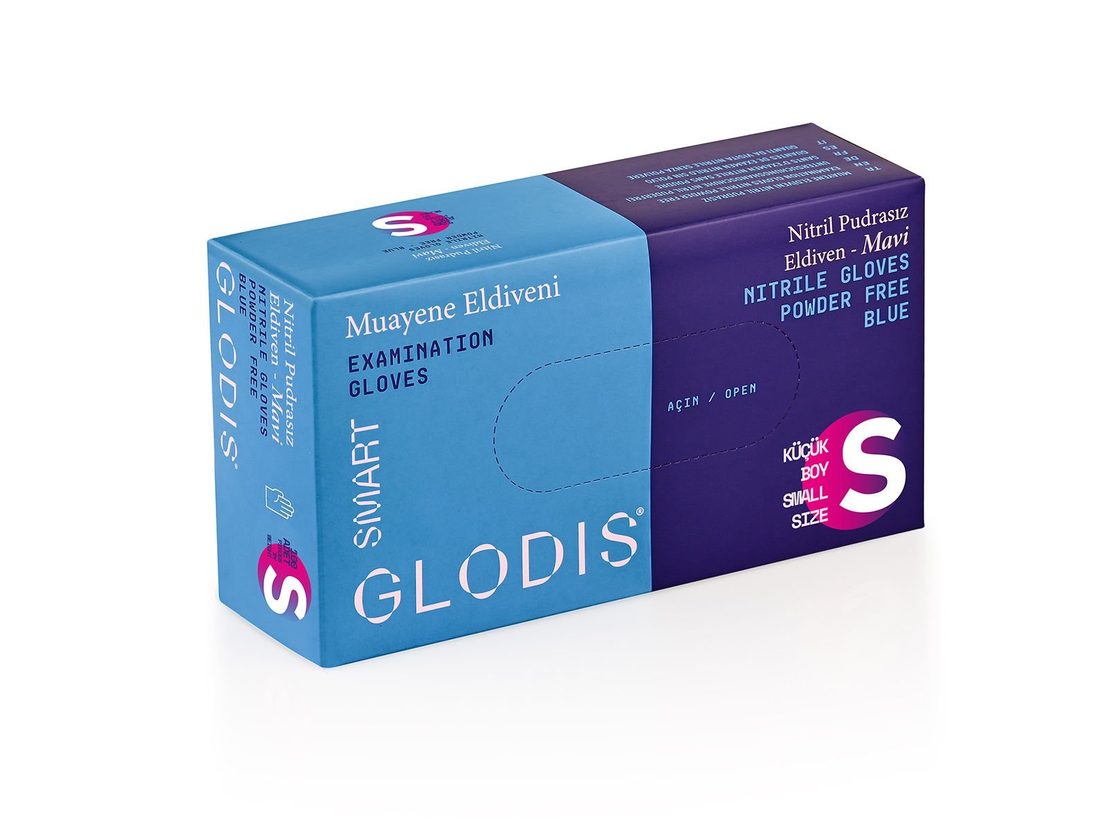 GLODIS SMART Mavi Pudrasız Nitril Muayene Eldiveni (Small) 20 Paket / Koli