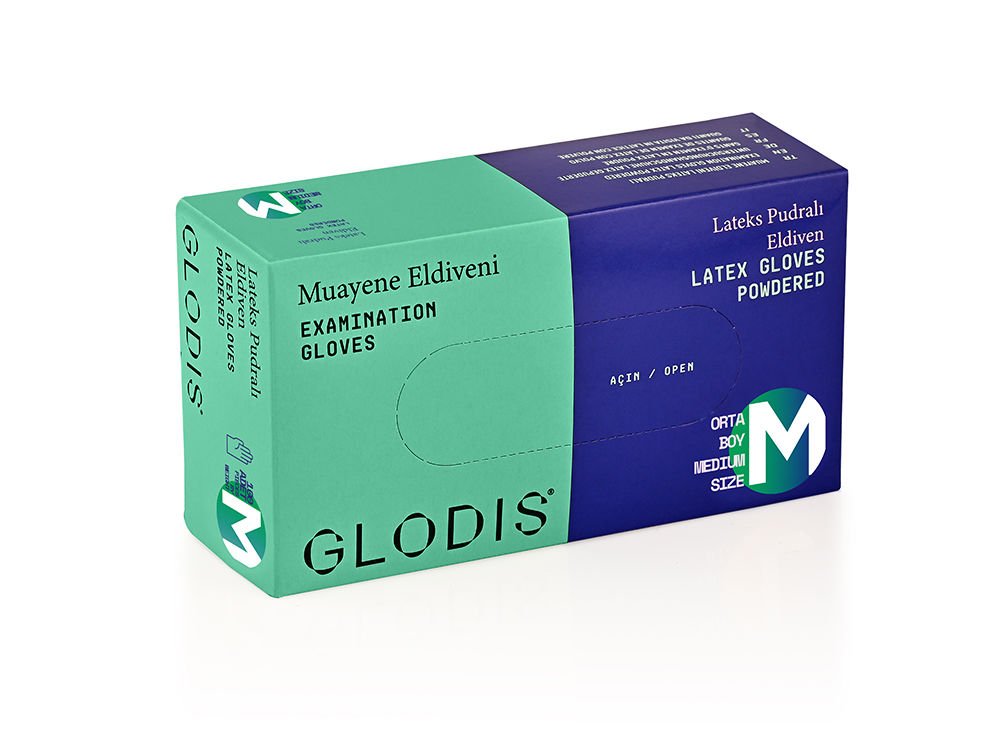 GLODIS Pudralı Lateks Muayene Eldiveni (Medium) 100'lü x 20 Paket / Koli
