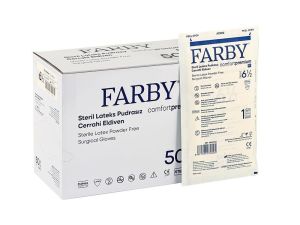 FARBY Steril Cerrahi Eldiven (No:6,5) Pudrasız Lateks 50'li x 8 Paket / Koli