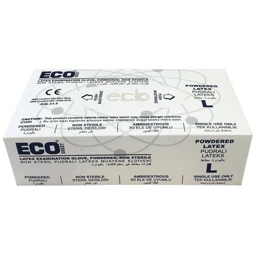 ECO Pudralı Lateks Muayene Eldiveni (Large) 100'lü x 20 Paket / Koli