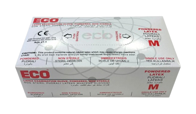 ECO Pudralı Lateks Muayene Eldiveni (Medium) 100'lü x 20 Paket / Koli
