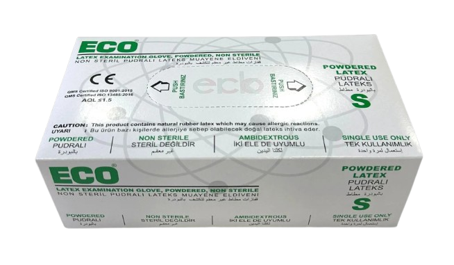 ECO Lateks Pudralı Muayene Eldiveni (XS) 100'lü x 20 Paket / Koli