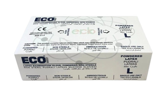 ECO Lateks Pudralı Muayene Eldiveni (XL) 100'lü x 20 Paket / Koli