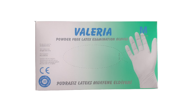 VALERIA Pudrasız Lateks Muayene Eldiveni - 100'lü Paket (Medium)