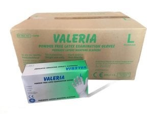 VALERIA Pudrasız Lateks Muayene Eldiveni - 20 Paket - 1 Koli (Large)