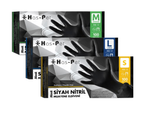 Has-Pet Siyah Pudrasız Nitril Muayene Eldiveni 100'lü Pk (Medium)