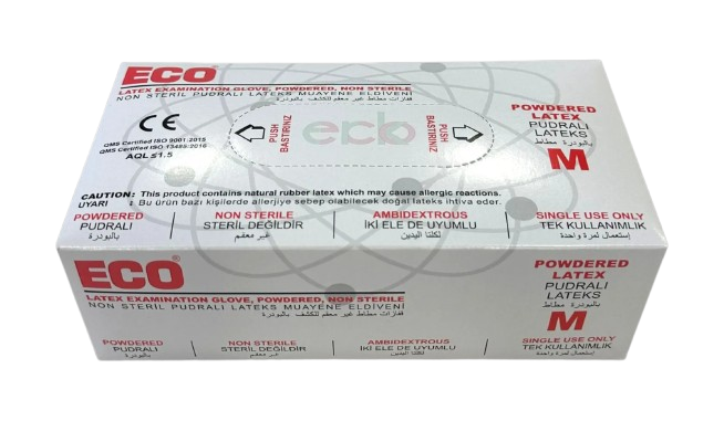 ECO Pudralı Lateks Muayene Eldiveni (Medium) 100'lü Paket