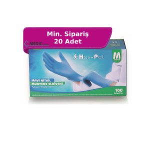 Has-Pet Mavi Pudrasız Nitril Muayene Eldiveni (Medium) 100'lü Pk