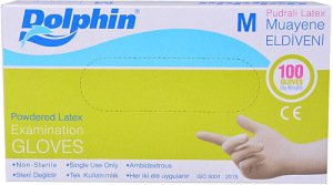 Dolphin Pudralı Lateks Muayene Eldiveni (Medium) 100'lü Paket