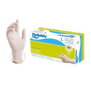 Dolphin Pudralı Lateks Muayene Eldiveni (Large) 100'lü Paket