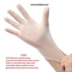 Beybi Pudrasız Vinil (Vinyl) Muayene Eldiveni 100'lü Paket (Medium)
